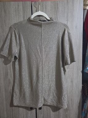 Worthington Shimmer Short-Sleeve Mock Neck Top - Gold